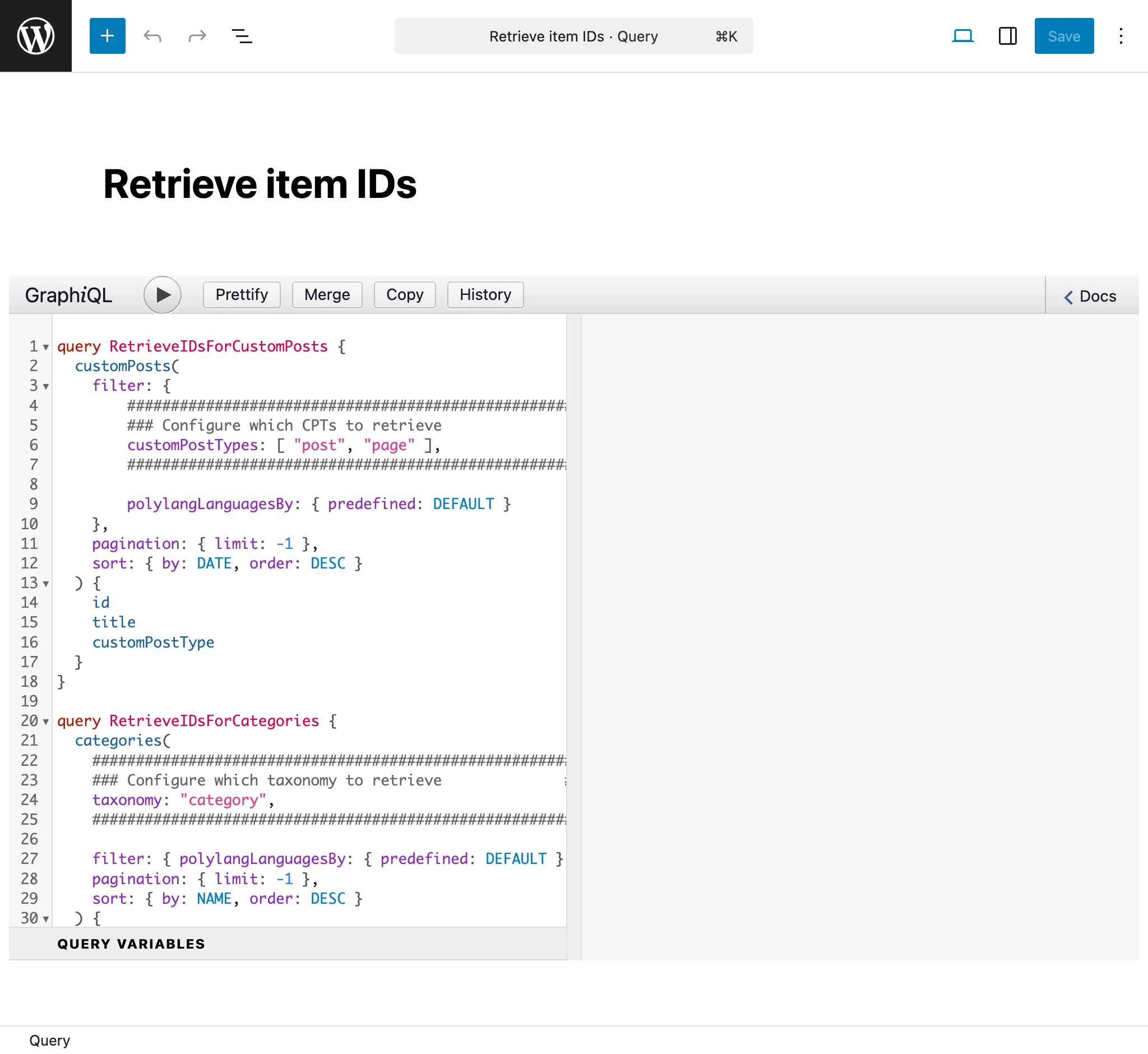 Creating the 'Retrieve item IDs' query