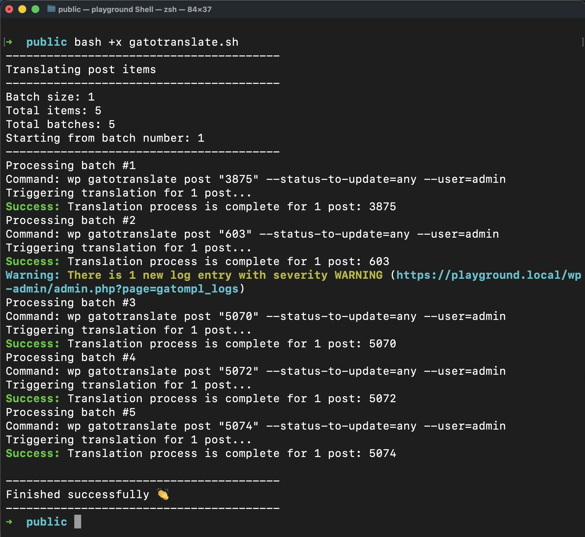 Executing the 'gatotranslate.sh' script