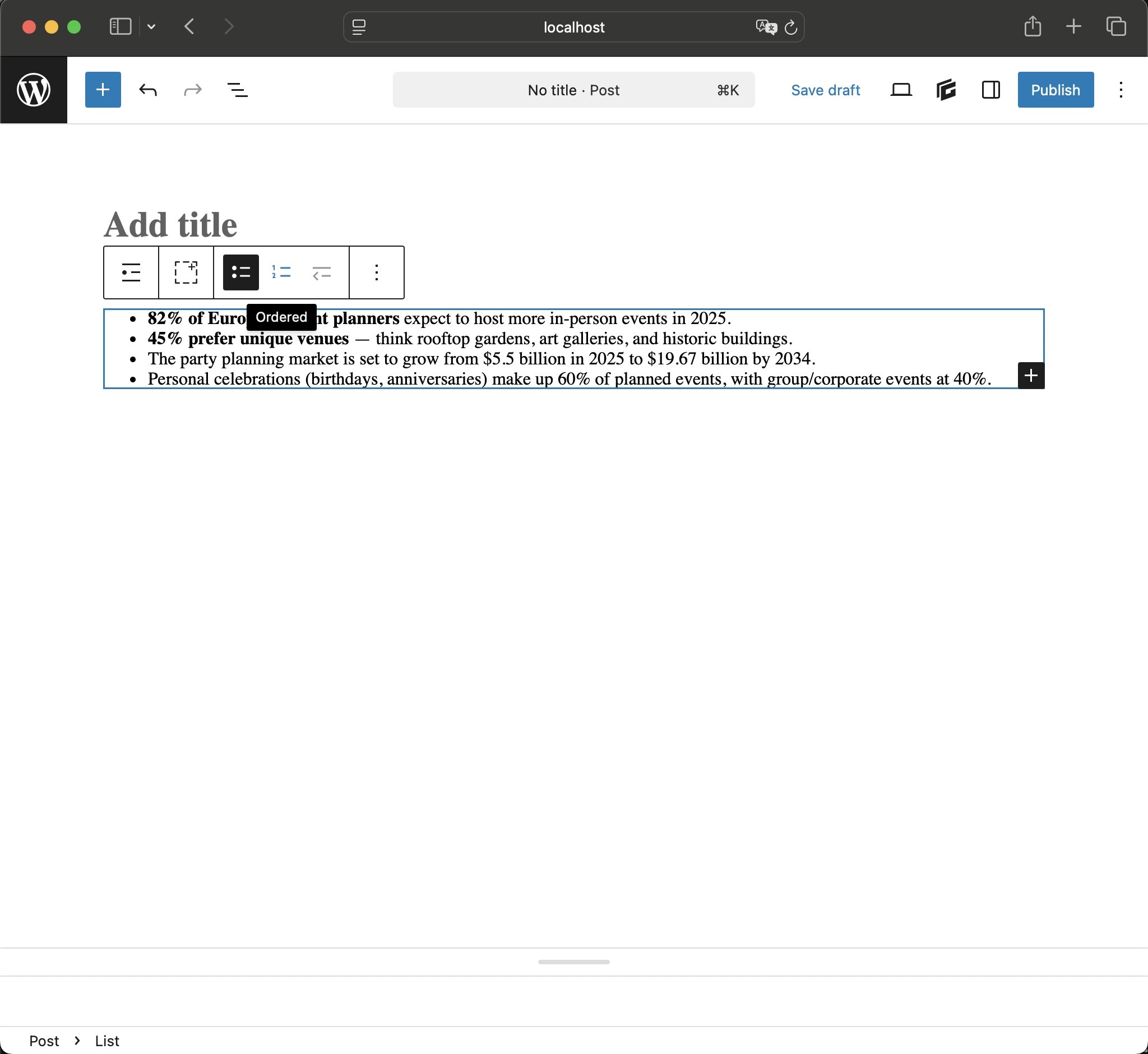 Recreating the list block with the new format