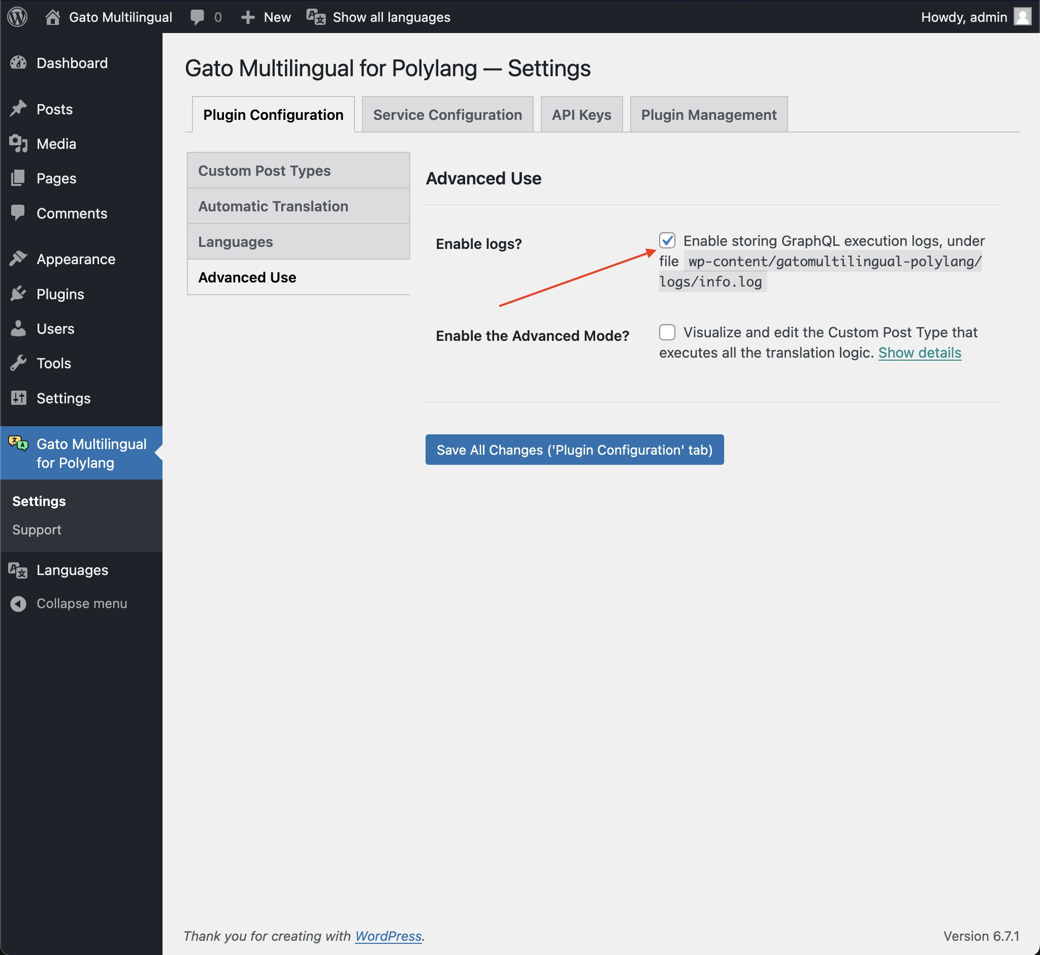 Enabling the logs