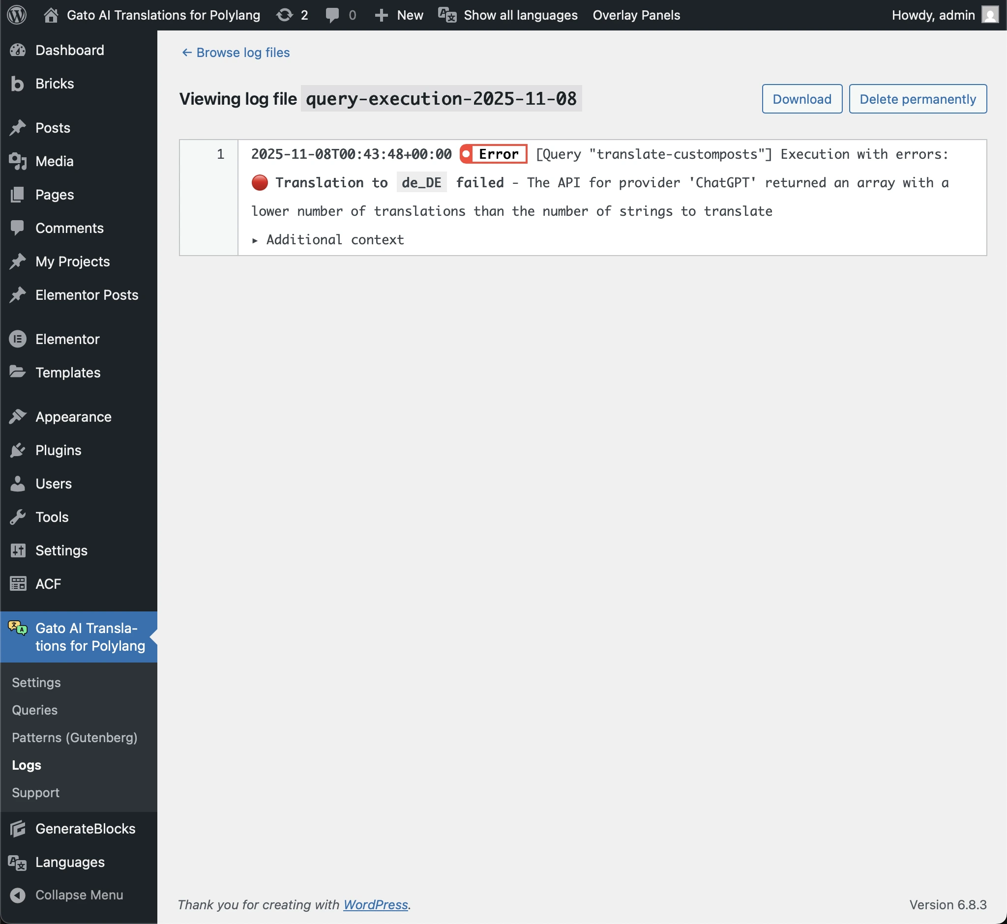 Translation failed for German language