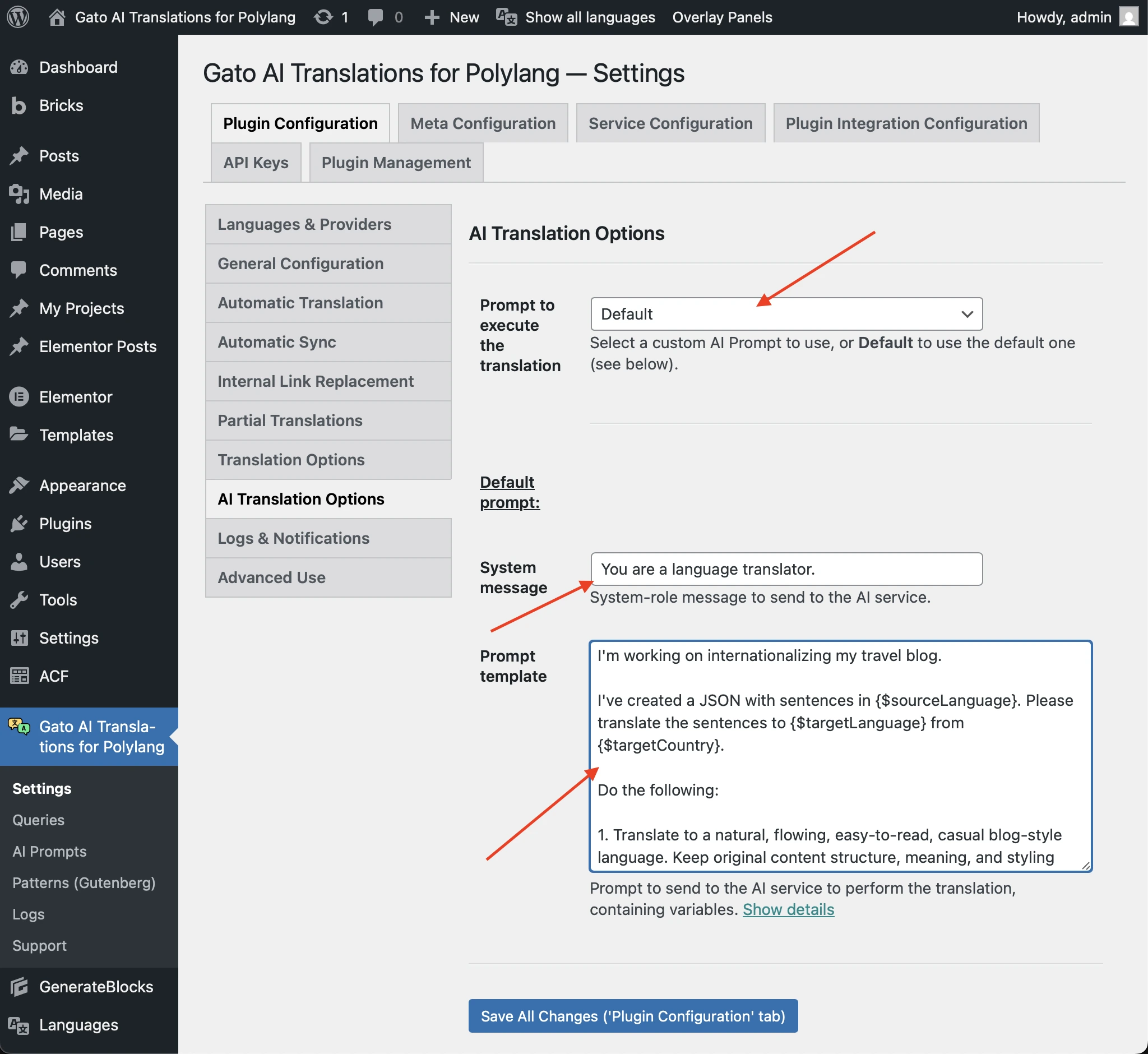 Overriding the default prompt in Settings