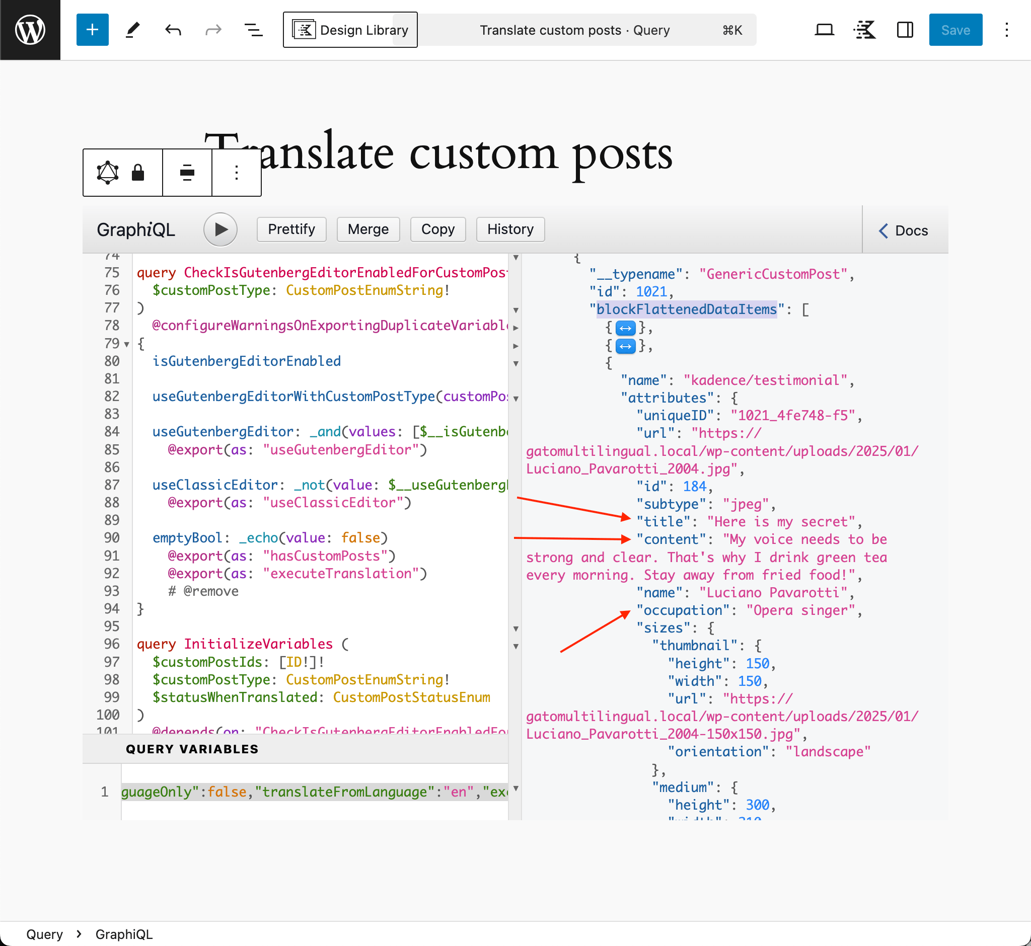 Identifying the block properties to translate