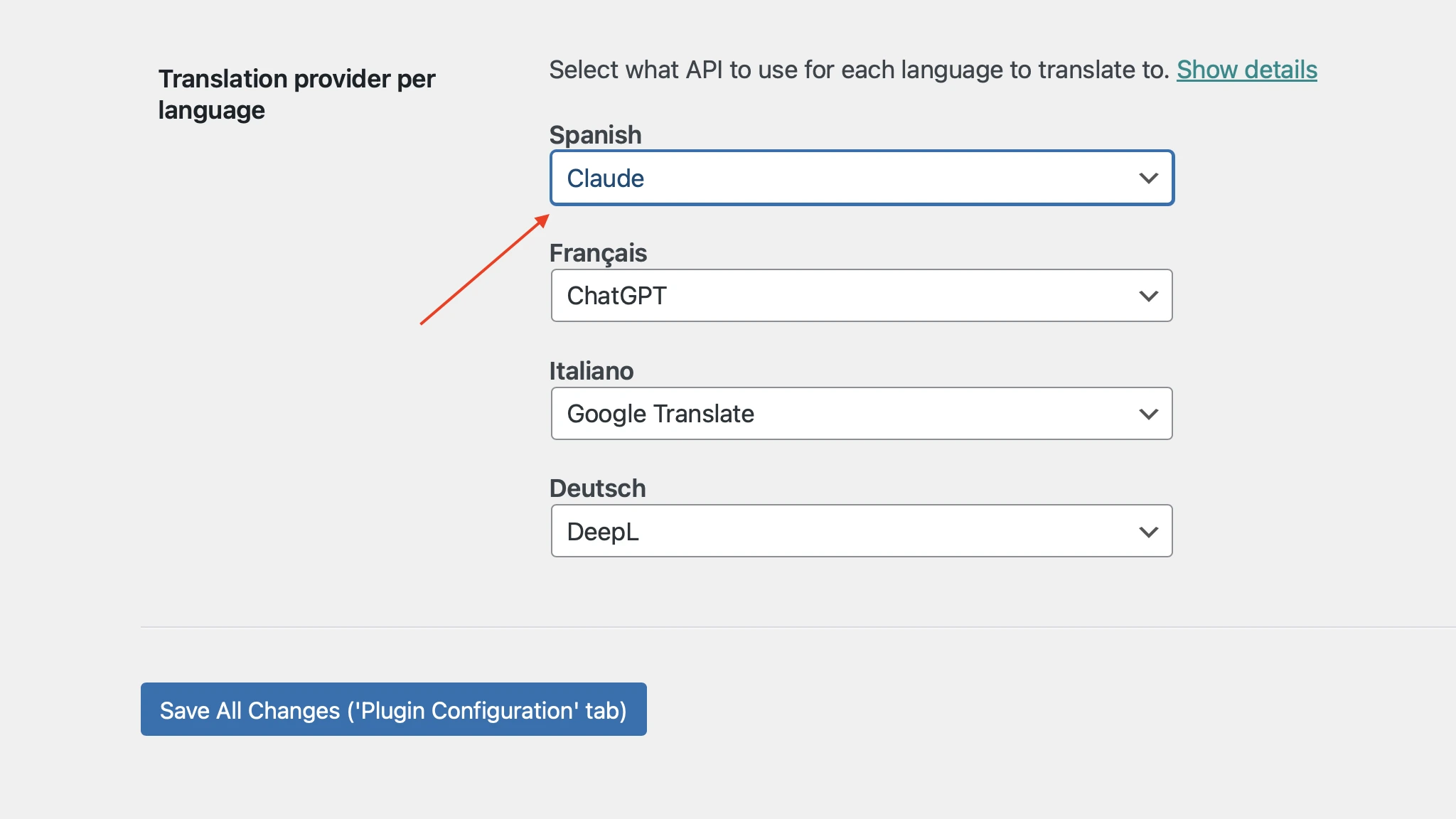 Selecting the provider for each language