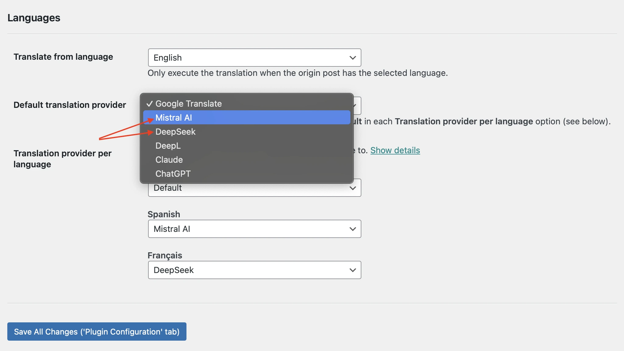 Selecting the provider for each language