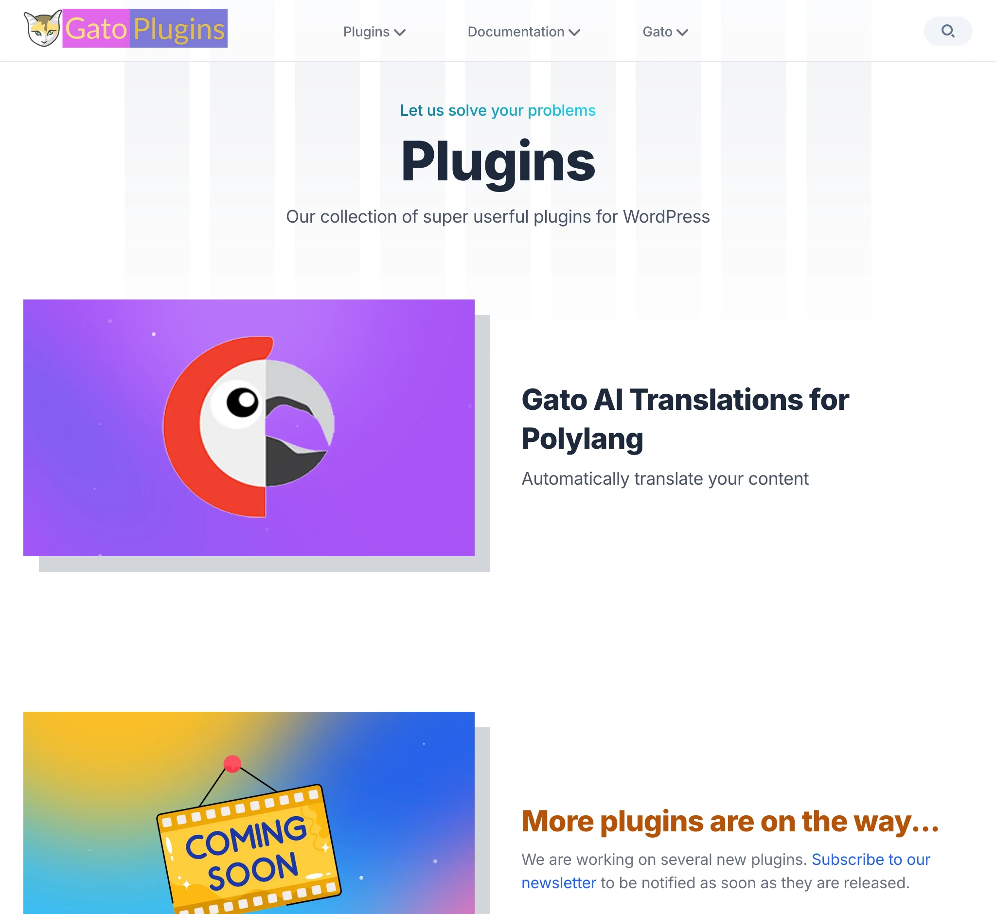 Plugins section on gatoplugins.com