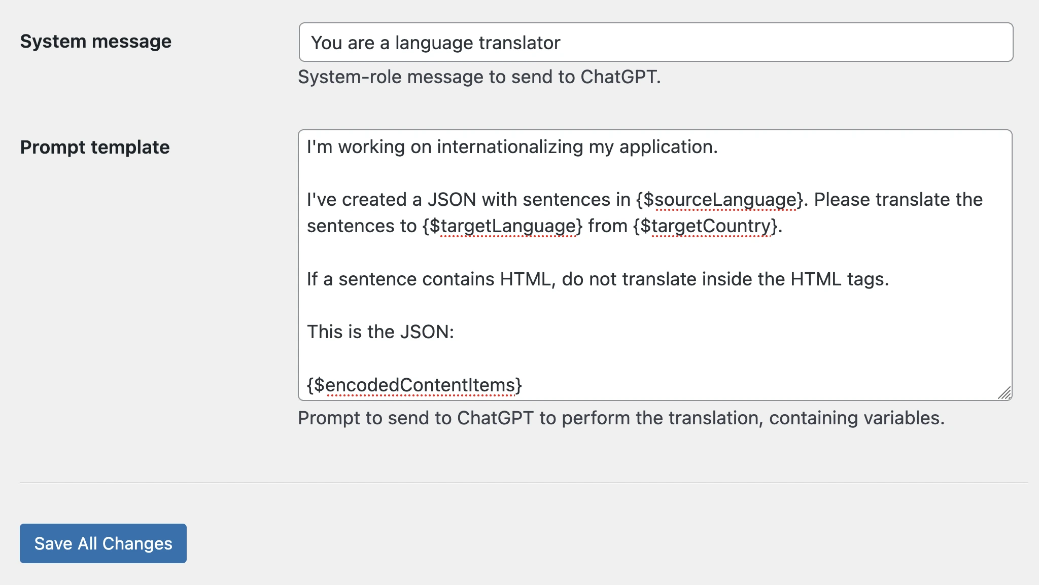 Localize/customize translations via ChatGPT