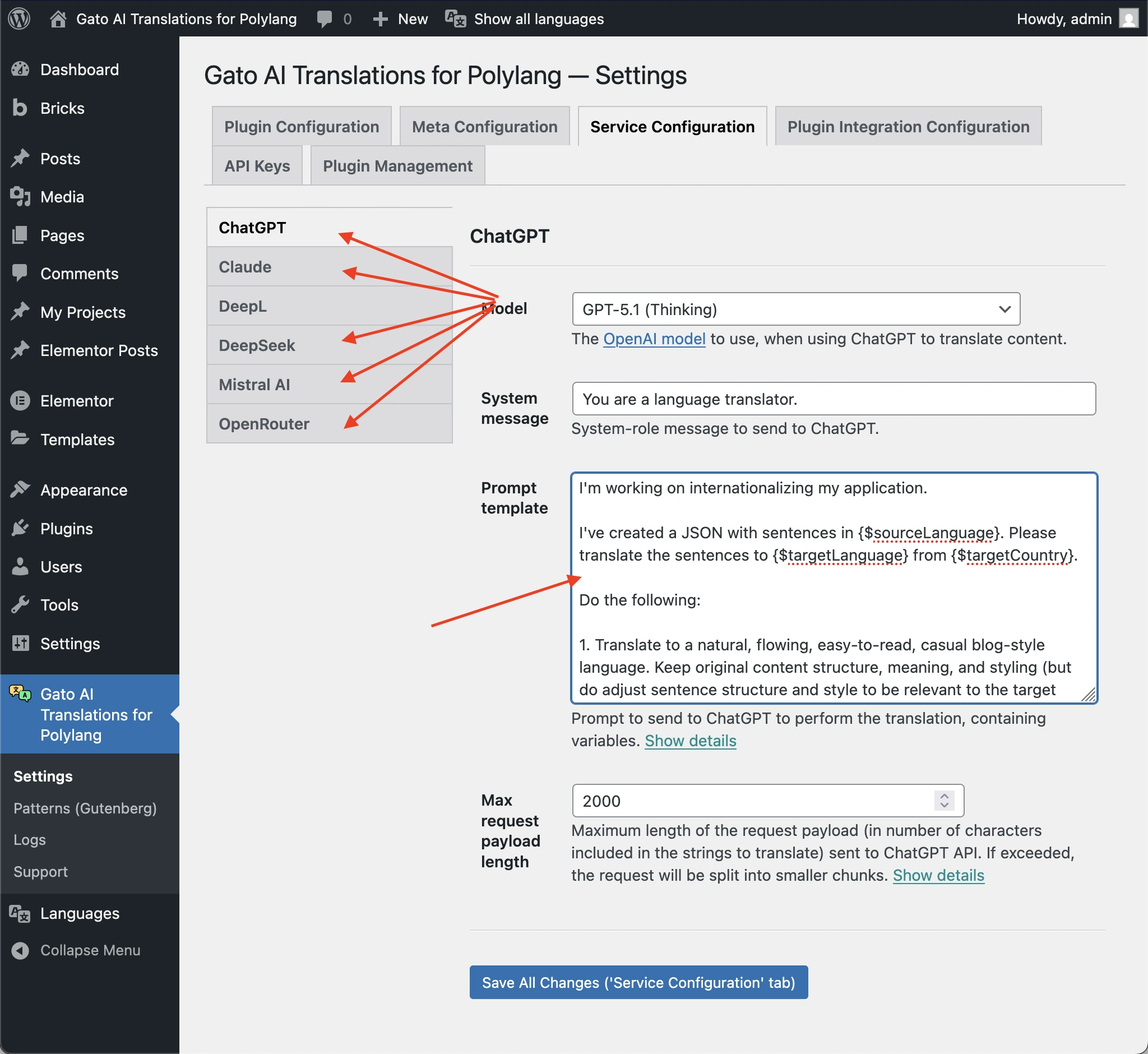 Copy the custom prompt for an AI service